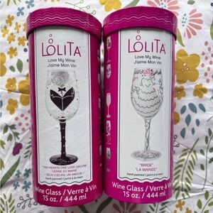 NIB Lolita hand painted Wine Glass - Bride Groom Wedding